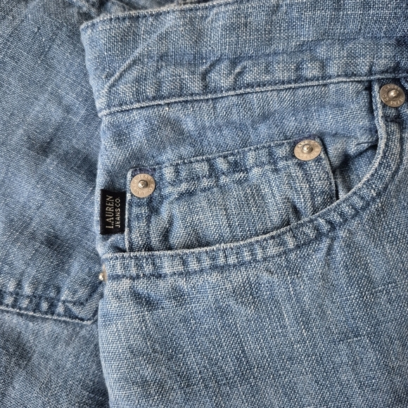 Vintage Ralph Lauren Linen Denim Pants Tapered Leg Light Blue - Picture 6 of 9
